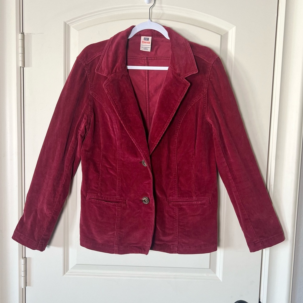 Vintage Faded Glory Burgundy Corduroy Blazer Jacket Large Dark Academia Fall